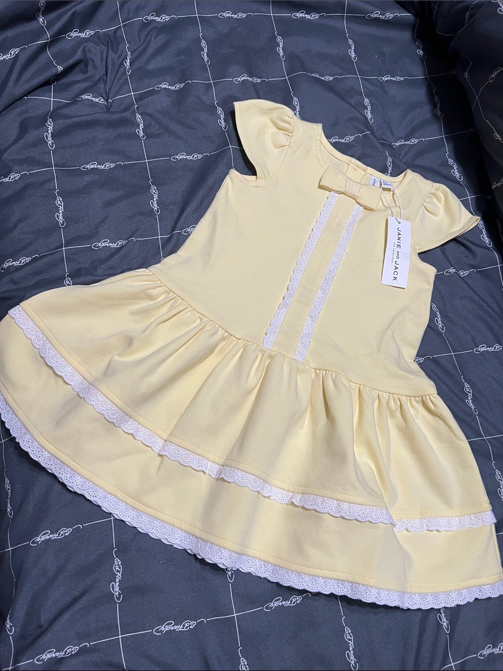 Janie and Jack Pale Yellow Lace-Trim Flutter Sleeve Dress